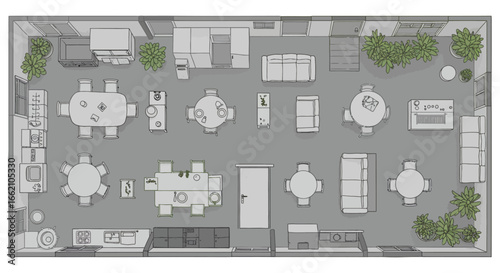 restaurant floor plan showcasing table arrangements and interior design illustrating commercial space planning for optimized customer experience and layout perfect for architectural design