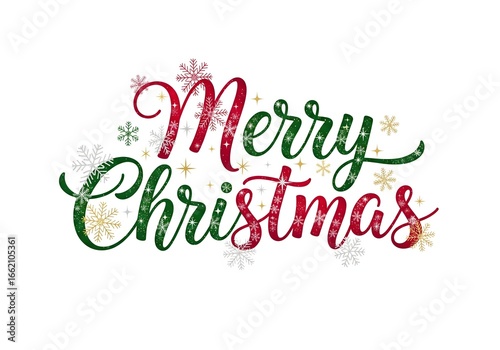 Merry christmas lettering with snowflakes isolated on white background