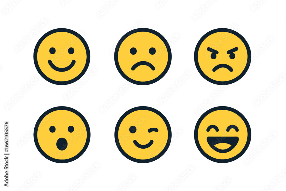 Fototapeta premium Set of 6 Flat Design Emoticon Icons Showing Various Emotions