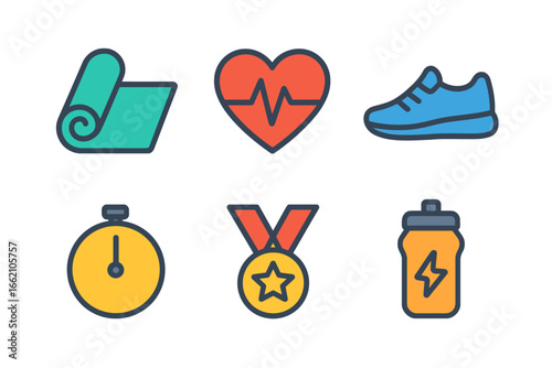 Fitness Sport and Health Flat Icons Set