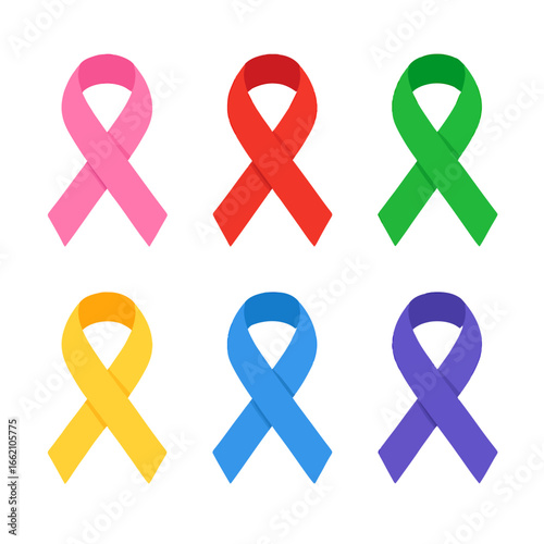 Colorful Awareness Ribbons Set Flat Design Icons