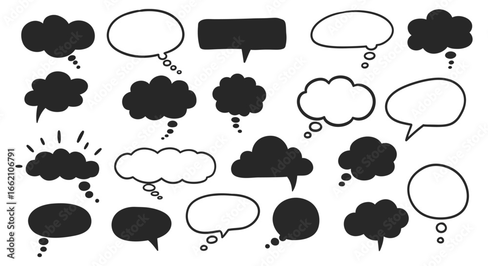 Obraz premium speech bubbles a collection of blank cartoon speech bubbles in various shapes perfect for illustrating dialogue thoughts or communication concepts in graphic design