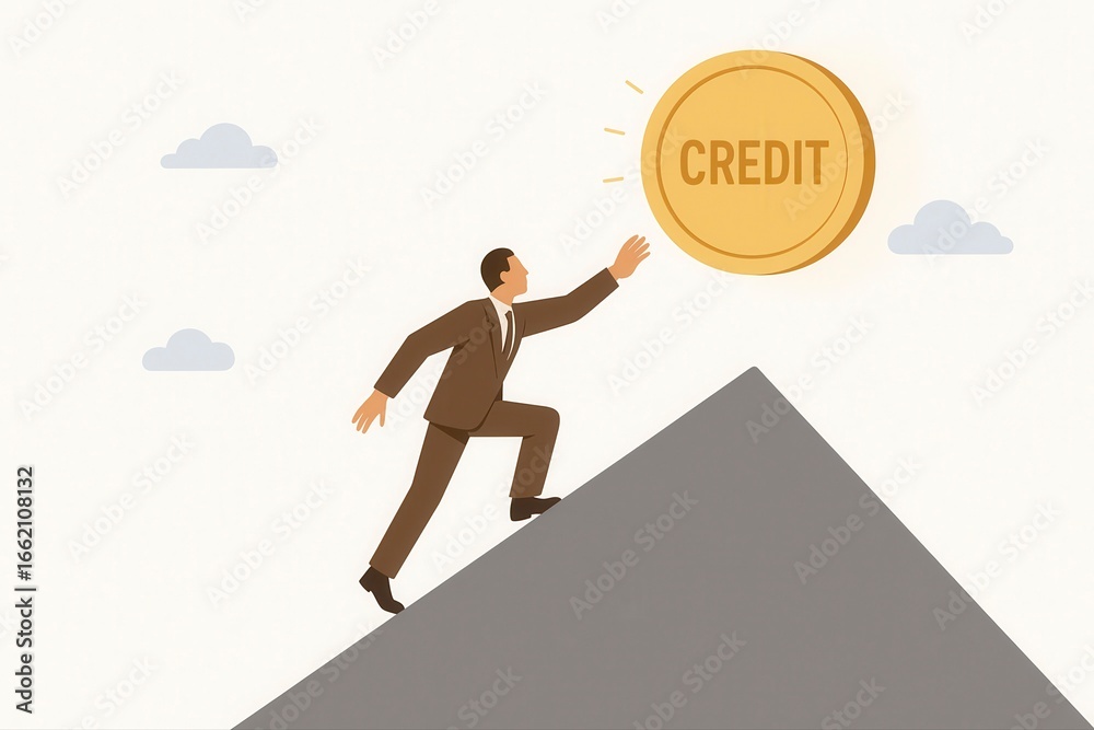 custom made wallpaper toronto digitalBusinessman striving for credit success reaching for a golden coin on a mountain peak