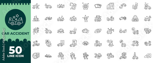 Car Accident line editable icon set