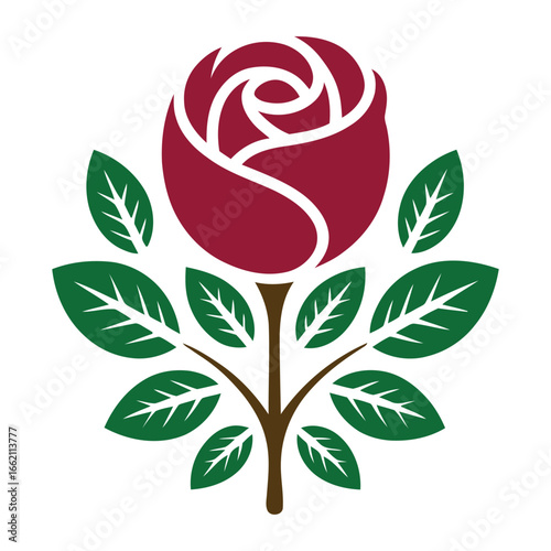 Heraldic Rose Emblem, Red Rose flower vector illustration