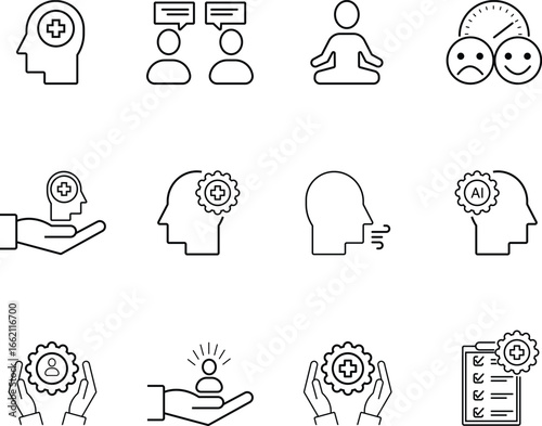 Mental Health and Therapy Vector Icon Set. Pixel Perfect,For Mobile and Web. Contains such icons like therapy, depression, counseling, psychiatrist, mental disease, awareness, care,  etc