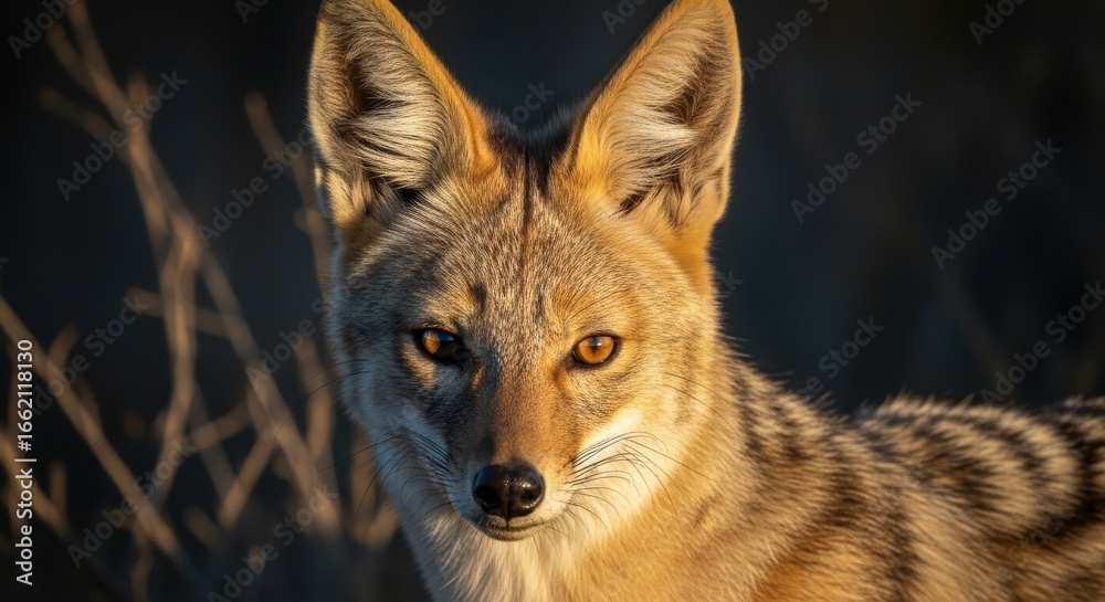 Golden Wolf With Alert Eyes in the Sunlight