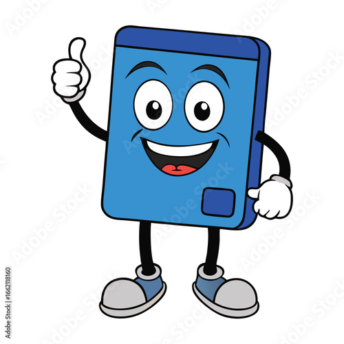 A cheerful blue credit card character giving a thumbs-up, smiling brightly, radiating positivity and trust, perfect for banking, finance, or payment-friendly visuals.
