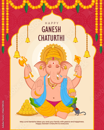 Happy Ganesh Chaturthi festival celebration of India social media post vector illustration