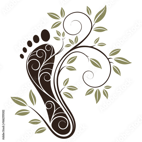 Vector art of foot and tree illustration, representing natural health, wellness, and spa treatments