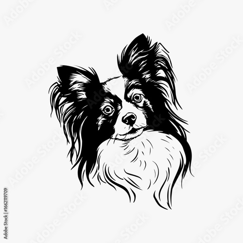 Papillion Dog Graphic Symbol Vintage Style Graphic Black Design