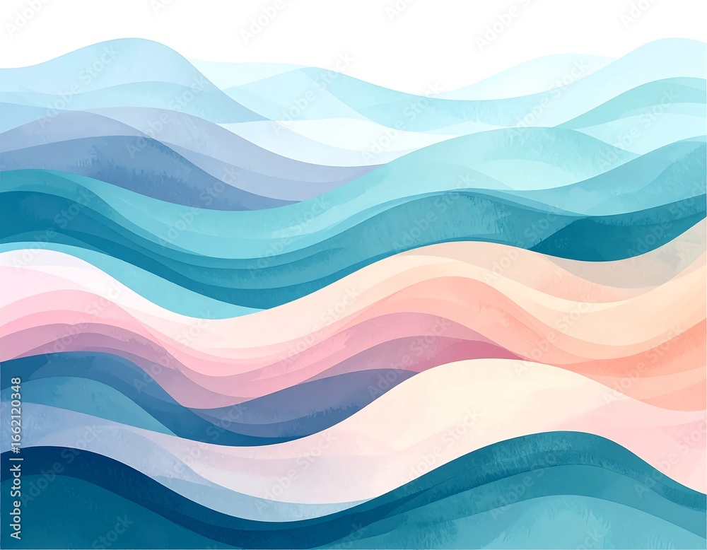 Fototapeta premium Abstract Landscape of Rolling Waves in Pastel Colors
