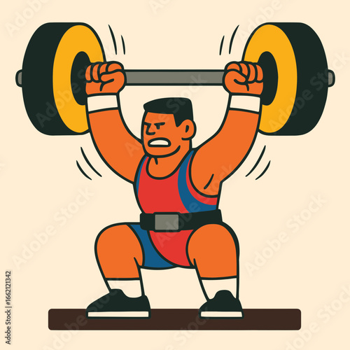 Weightlifter With Intense Focus Overhead In Squat Position During Heavy Lifting Exercise Challenge