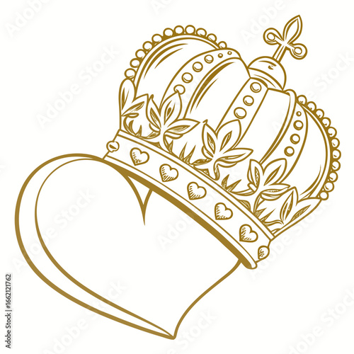 Elegant golden crown adorning a stylized heart symbol with decorative accents and heart motifs