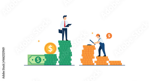 Analyzing financial disparity demonstrating income inequality between two professions and their wealth accumulation over time