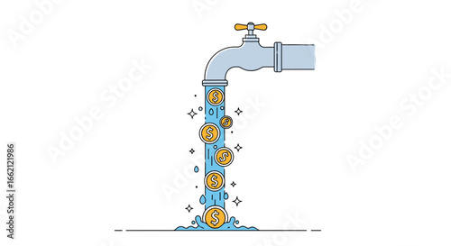 Financial flow from faucet illustrating abundant wealth and prosperity streaming outwards