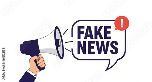 Announcing fake news loudly with a megaphone and a warning sign