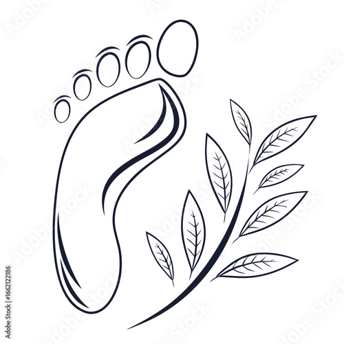 Stylized outline of a human foot with leaves and branches suggesting natural wellness and organic care