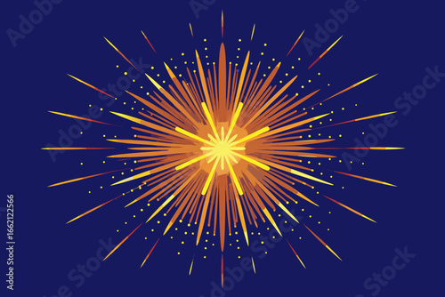 Dynamic fireworks display bursting with vibrant colors and energy against a deep blue sky, perfect for celebrations, events, and festive designs