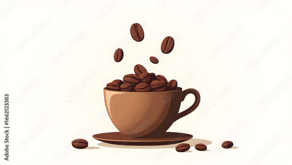 Obraz premium Vector illustration of steaming coffee cups with roasted beans, perfect for café menu design, packaging, and branding.
