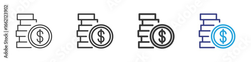 Stack Of Coins Vectors Icon Set Illustration with Outline Style Variation