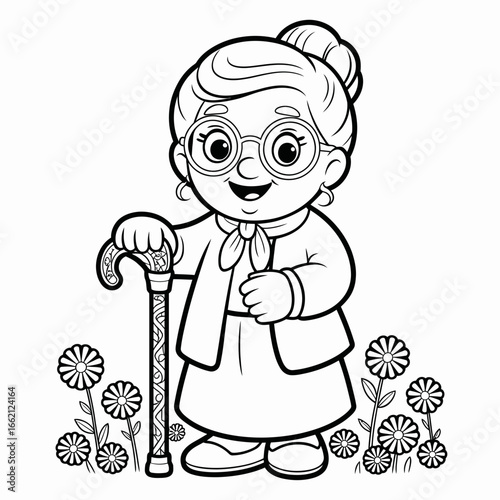 Title: Cute Grandparents Cartoon Illustration – Elderly Couple Character Clipart