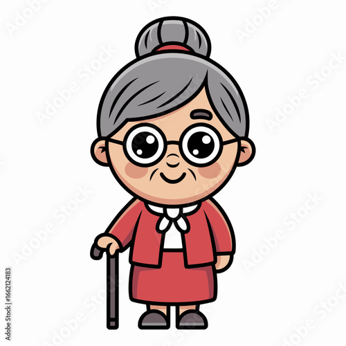 Title: Cute Grandma Cartoon Illustration – Elderly Woman Character Clipart