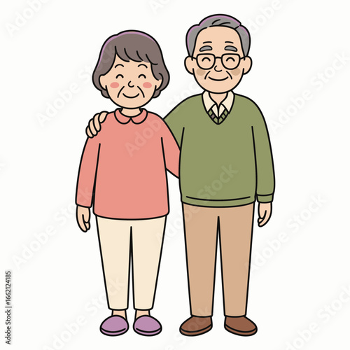 Title: Cute Grandparents Cartoon Illustration – Elderly Couple Character Clipart