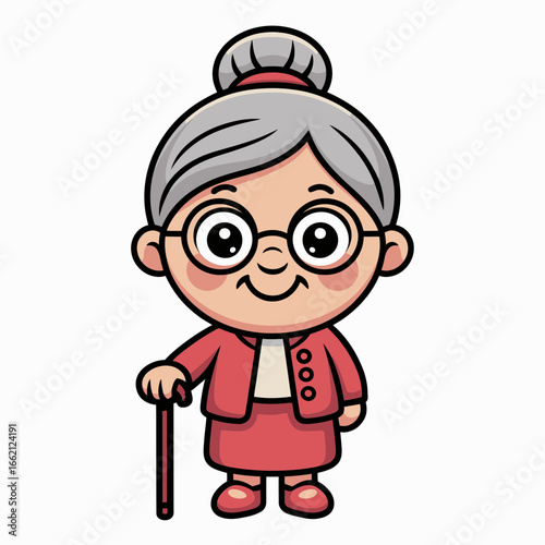 Title: Cute Grandma Cartoon Illustration – Elderly Woman Character Clipart