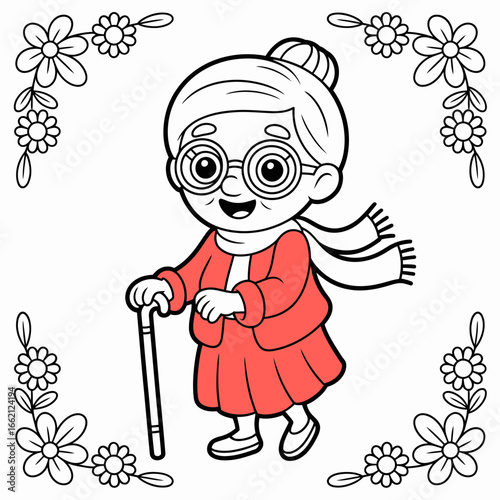 Title: Cute Grandma Cartoon Illustration – Elderly Woman Character Clipart