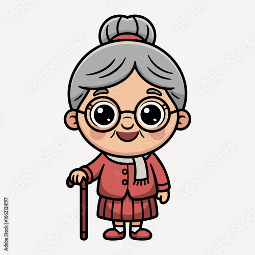 Title: Cute Grandma Cartoon Illustration – Elderly Woman Character Clipart