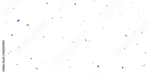 A festive and celebratory abstract background with a multitude of scattered confetti and streamers in blue, orange, and red, creating a joyful, dynamic pattern on a clean white background.