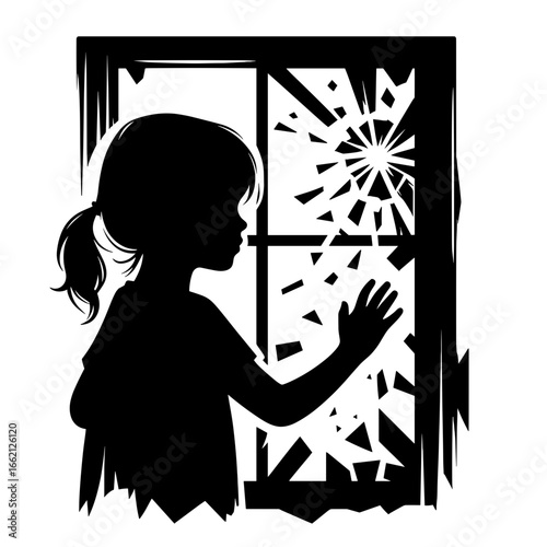 Silhouette person breaking window