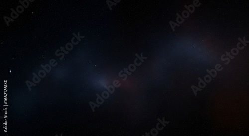Dark cosmic bokeh background with soft nebula glow and faint star cluster, abstract space backdrop with copy space, perfect for tech headers and ads
