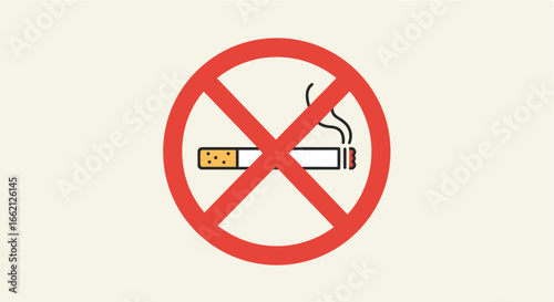 A clear graphic illustration depicting a no smoking prohibition sign with a lit cigarette inside a red crossed-out circle, set against a clean, light background.