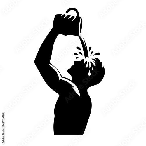 Silhouette of man washing face