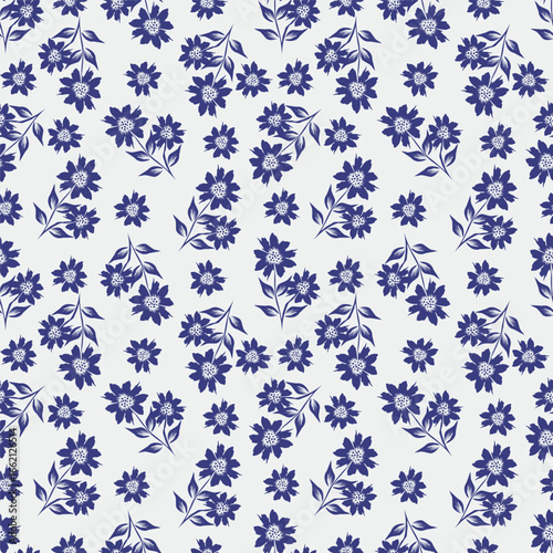 Seamless floral pattern, liberty ditsy print with cute large botany in retro folk style. Beautiful botanical design of hand drawn wild plants: flowers, leaves on black background. Vector illustration