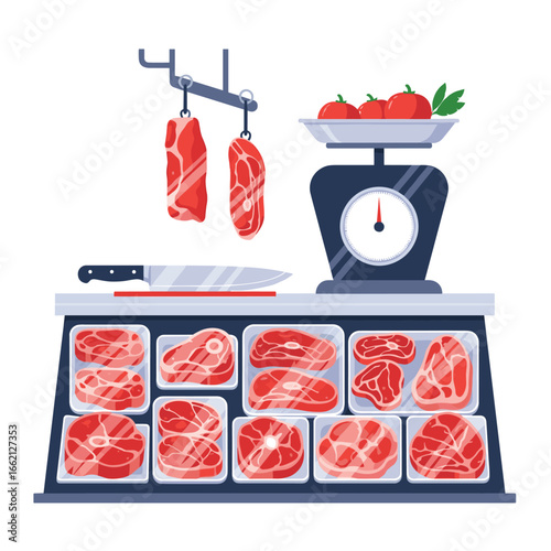 A fresh selection of quality meats displayed for sale at the butcher shop