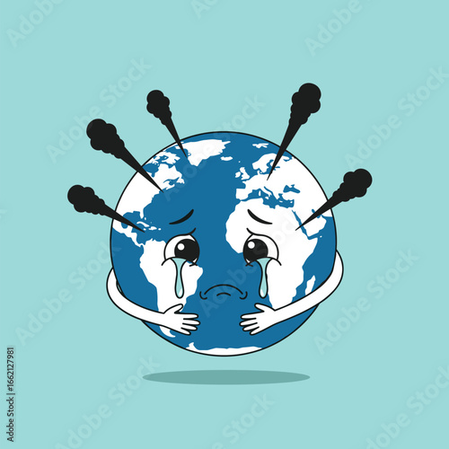 The earth cries for help as pollution chokes its atmosphere and environment causing distress