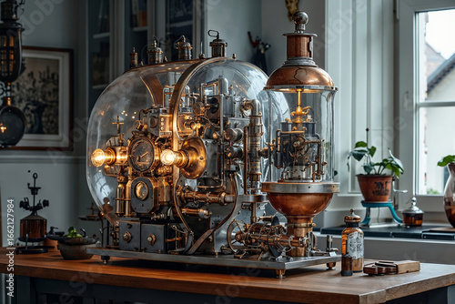 Obraz na płótnie Steampunk Machine in Modern Kitchen