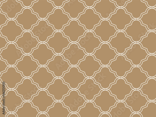 Arabesque seamless pattern thin line shape in beige and gold colors, ornamental background for decoration. Vector illustration	