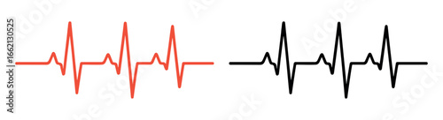 Heartbeat line vector icon set in colorful and silhouette style representing medical pulse, cardiogram, ECG, and health monitoring symbols for healthcare, medical apps, and digital health design