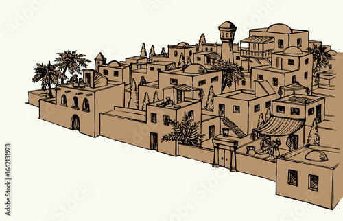 Vector drawing. Old arabic city