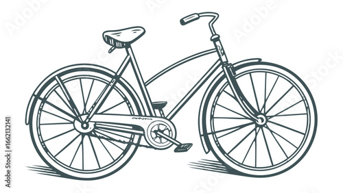 Illustration of a vintage bicycle with fenders and a comfortable seat on a white background