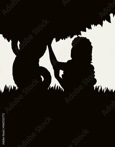 Vector drawing. Eve at the tree
