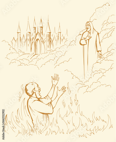 Vector drawing. Man in the hell