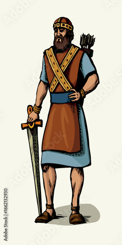Vector drawing. Warrior with sword