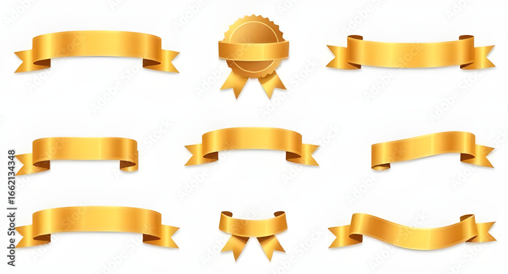Obraz premium golden gradient ribbons, shiny gold strips, gold border ribbons, golden graphic elements, gold prize ribbons, luxury golden ribbons, golden label ribbons, golden ribbon banner set, gold swirl decorati