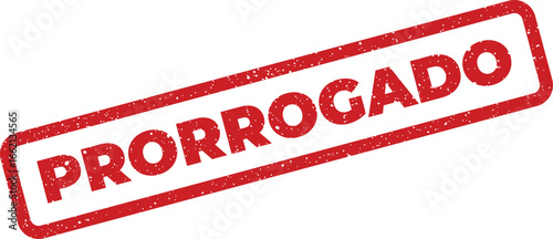 Red rectangular rubber stamp with speckled texture saying PRORROGADO, isolated on white background