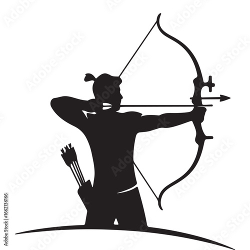 Silhouette of an archer drawing a bow and arrow ready to shoot